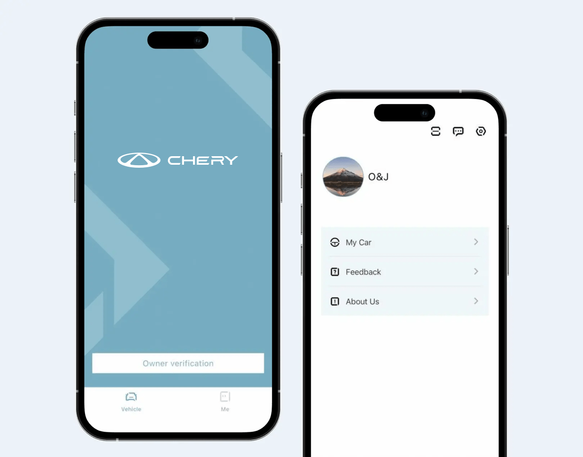 Homepage and Profile elements from Chery mobile app