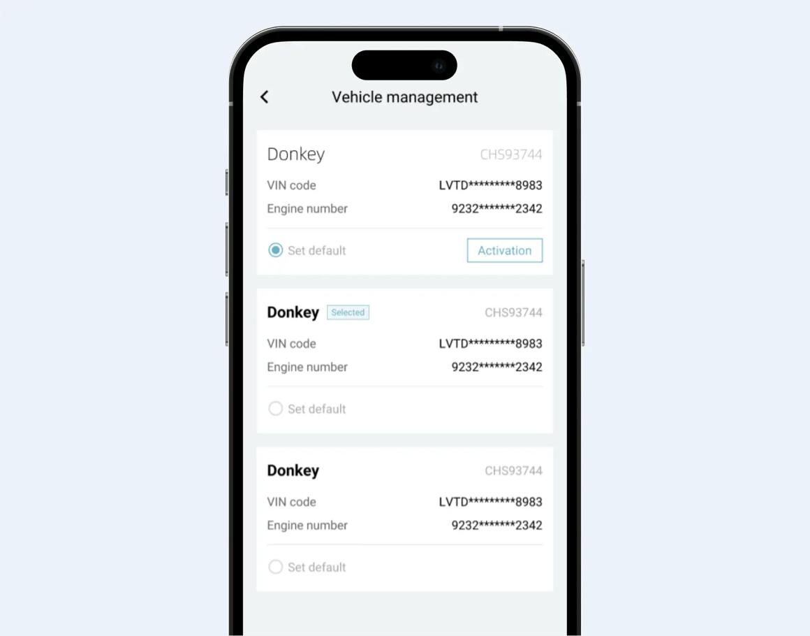 Vehicle management element from Chery mobile app